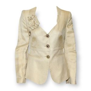 GIORGIO ARMANI VINTAGE BEIGE TEXTURED BROCADE JACKET W/ FLOWER BLAZER SIZE 40